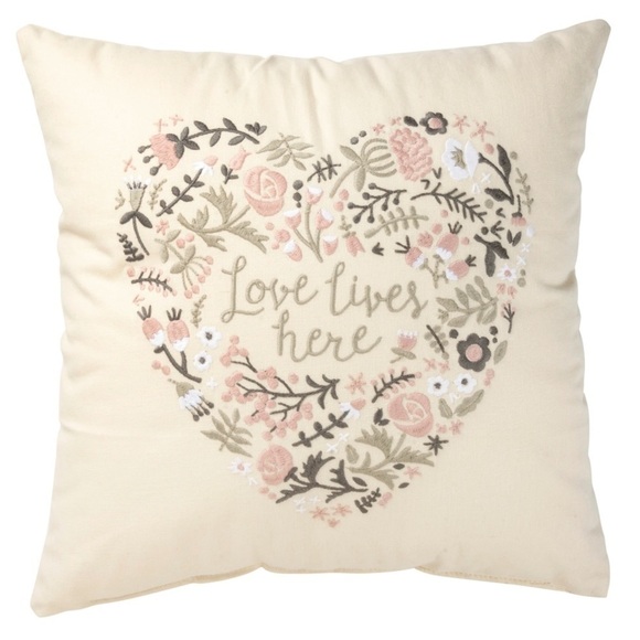 Primitives By Kathy Floral Embroidered Love Lives Here Pillow - Picture 1 of 7